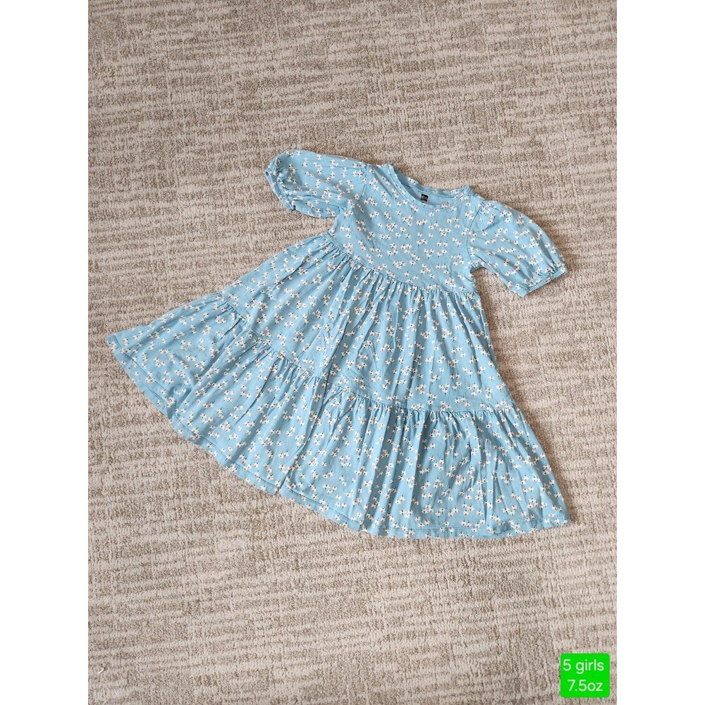 Tea girls floral tiered dress short sleeve blue size 5